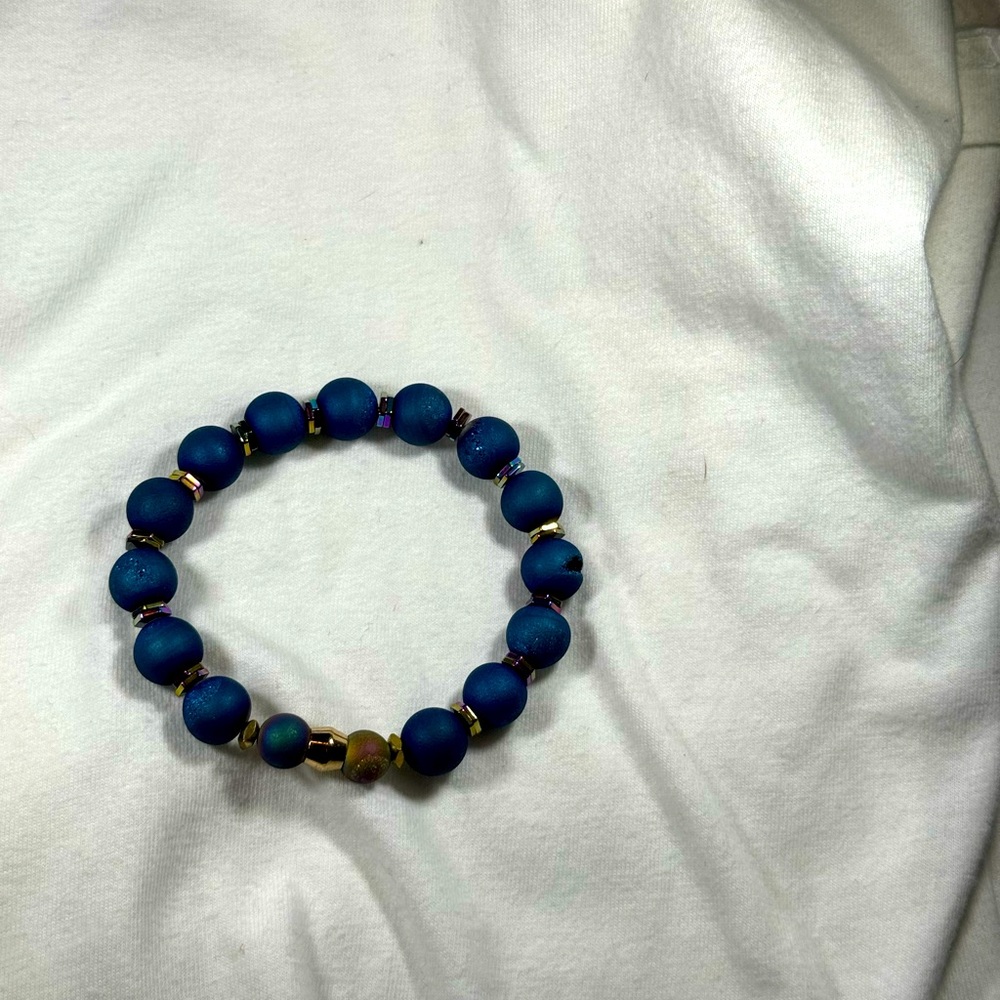 Blue drozy agate and multi Iris Hematite stone